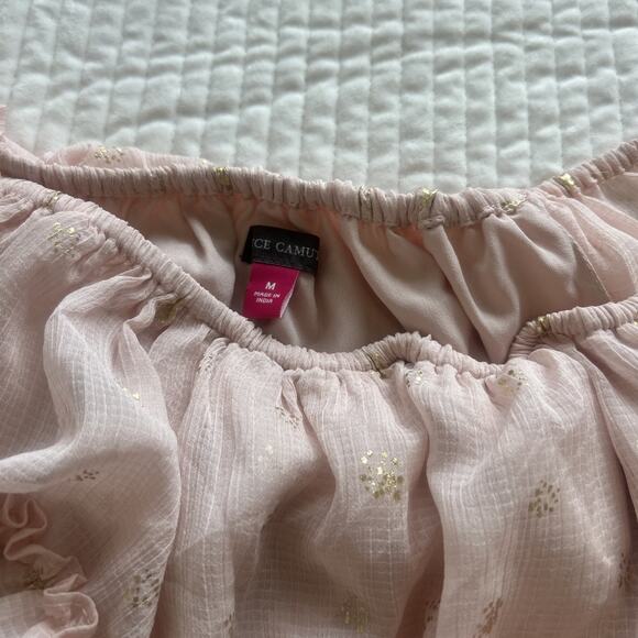 Vince Camuto Foiled Tiered Off-The-Shoulder Maxi Dress Rose Pink Size Medium NEW - Picture 5 of 12